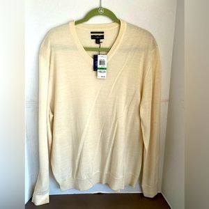 mens sweater Lightweight Merino Wool Mix V-Neck Sweater Large NWT